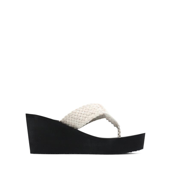 Woven Strap Platform Wedge Flip Flops - WHITE - 2